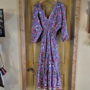 Perry Walker Collective Purple Haze Maxi With Dolman Sleeves Tiered Size Medium